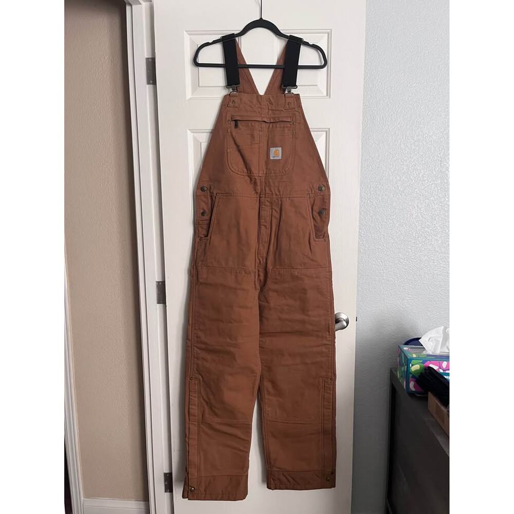 New Carhartt Men’s Loose Fit Washed Duck Insulated Overall in Brown Size Medium